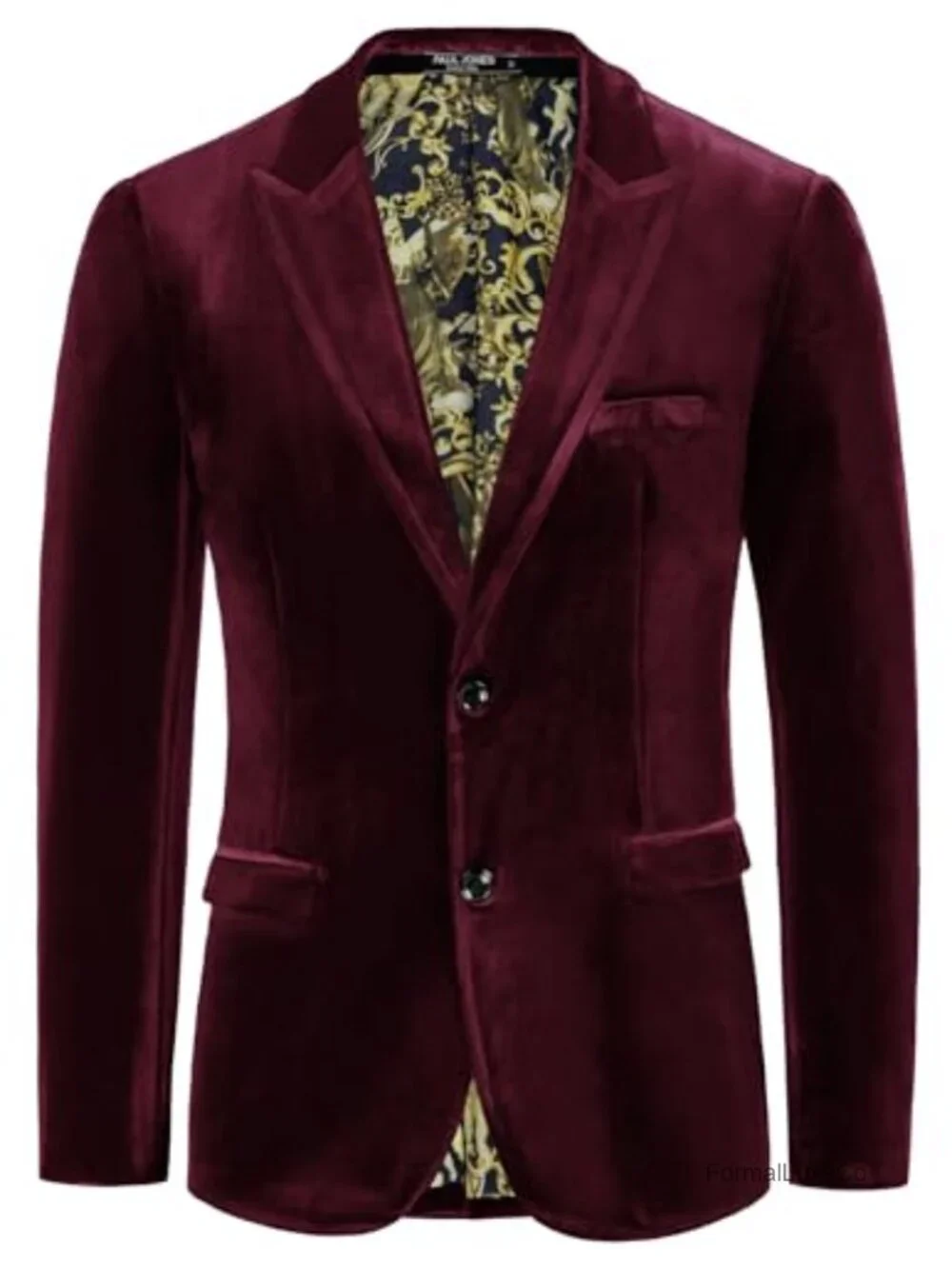 Men's Velvet Two Button Sport Coat Blazer with Notch Lapel & Leather Pockets